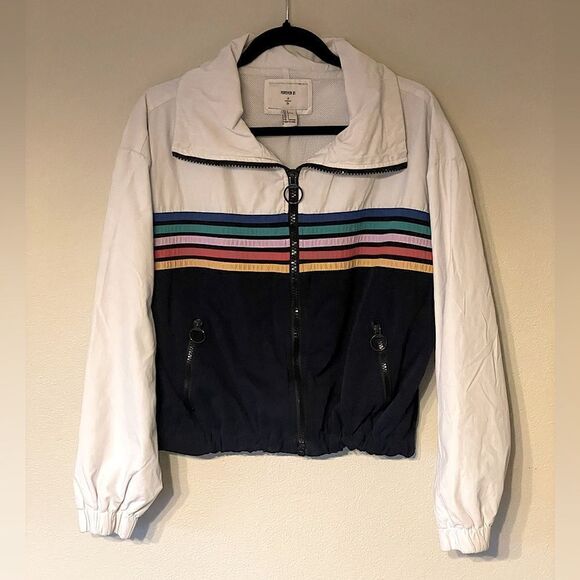 Forever 21 Blue/White & Rainbow, Long-Sleeve, Short, Zip-Up, Jacket. Size Large - Picture 1 of 5
